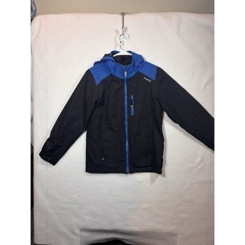 Kamik Windbreaker Jacket Kids Size 14 Black Blue Excellent Hooded Full Zip